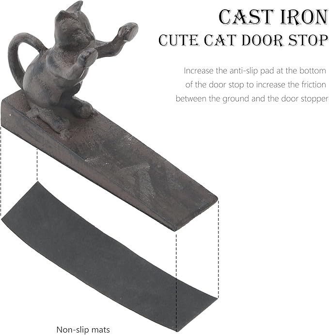 Cat-Shaped Door Stopper for Indoor Use - Non-Scratch Heavy Duty 2.5LB Vintage Cast Iron Cat Door Stopper, Retro-Style Home Accessory for Secure Door Holding