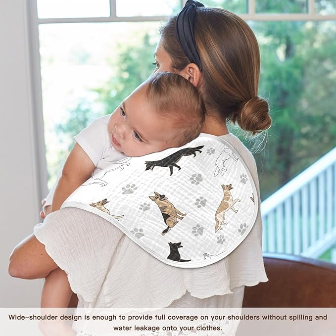 Qinllo 4 Pack Muslin Burp Cloths German Dogs Paw White Cotton Baby Burp Cloths Ultra Absorbent and Soft Thick Burping Cloth for Newborn Babies 22x11 Inch