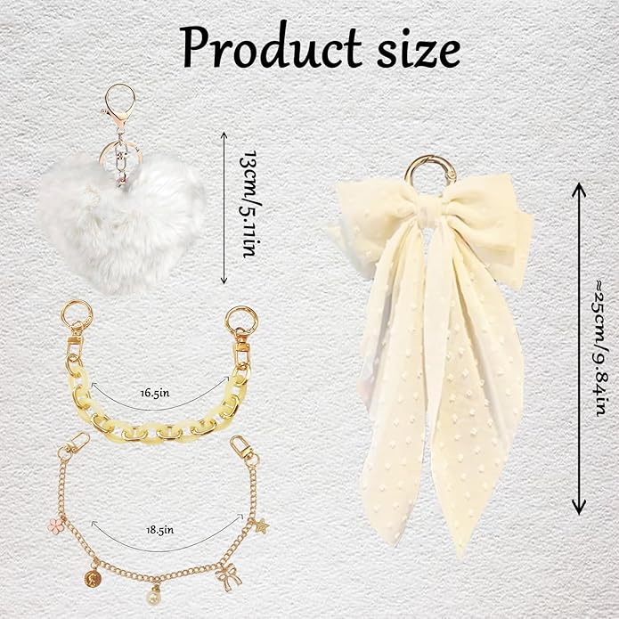 CuddleJunk Bag Charms for Tote Bags, Satin Bow Keychain Kit Accessories for Yeti Camino, Fluffy Ball Gold Chains Charms for Women Purse Beach Handbag