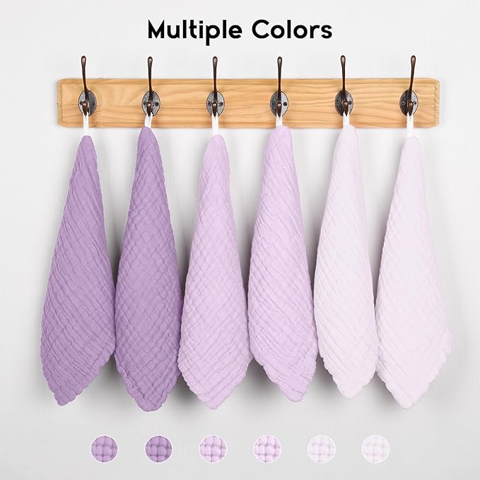 Unnivoll Muslin Burp Cloths Baby 12''X12'', Baby Washcloths 6 Pack, 100% Cotton Baby Wash Cloths Absorbent and Soft for Newborn Infants Kids Boys Girls - Gradient Purple