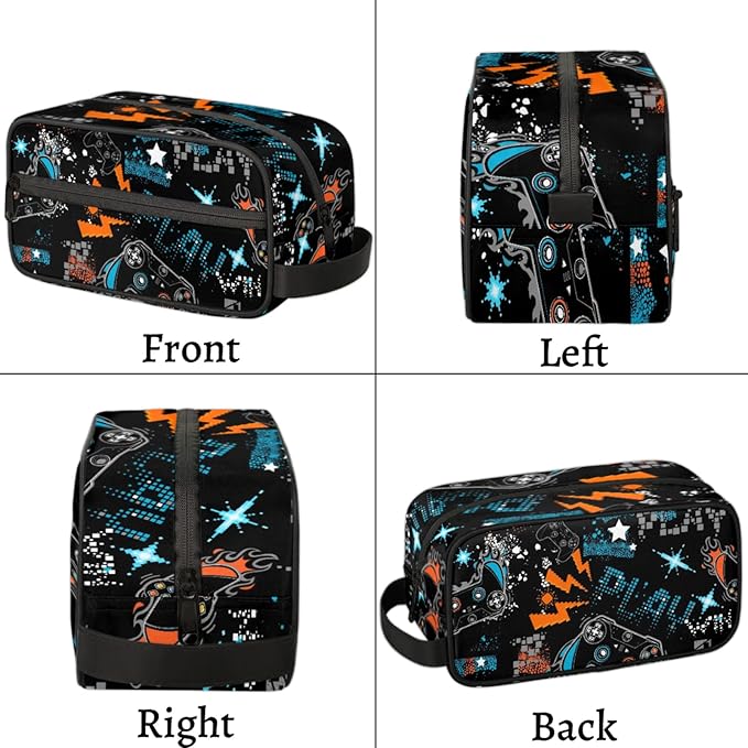 Boys Toiletry Bag for Kids Small Dopp Kit Waterproof Game Theme Hanging Wash Cosmetic Makeup Bag for Travel Sports Shower Essential