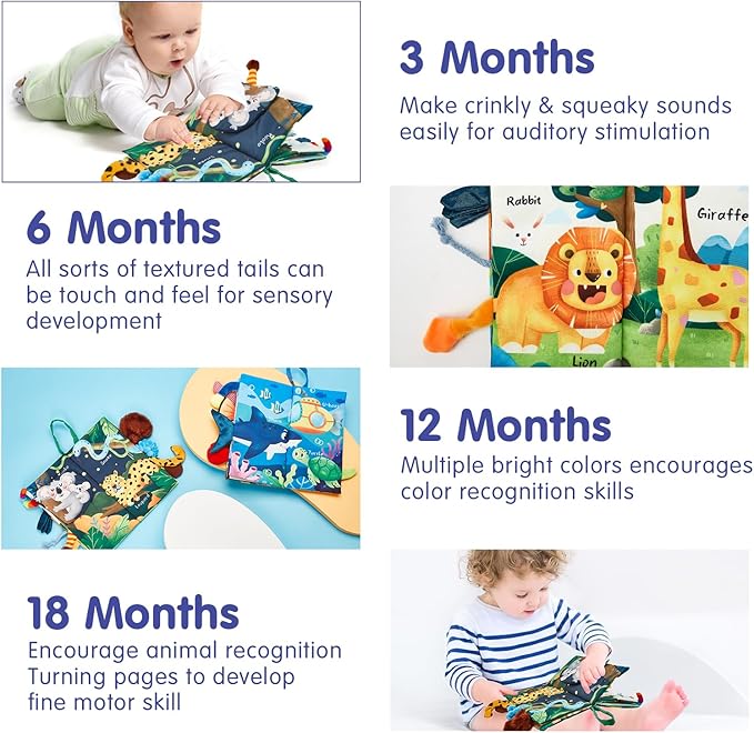 hahaland Baby Toys 0-6 Months - Crinkle Books for Babies 2-Pack, Soft Cloth Sensory Touch Feel Book 6-12 Months Infant Tummy Time Toys 0-3 Month Newborn Boys Valentines Gifts Easter Basket Stuffers