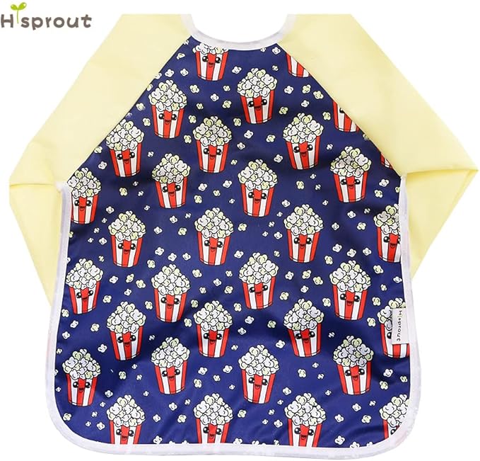 Hi Sprout Infant Toddler Baby Waterproof Sleeved Bib, Bib with Sleeves&Pocket, 6-24 Months