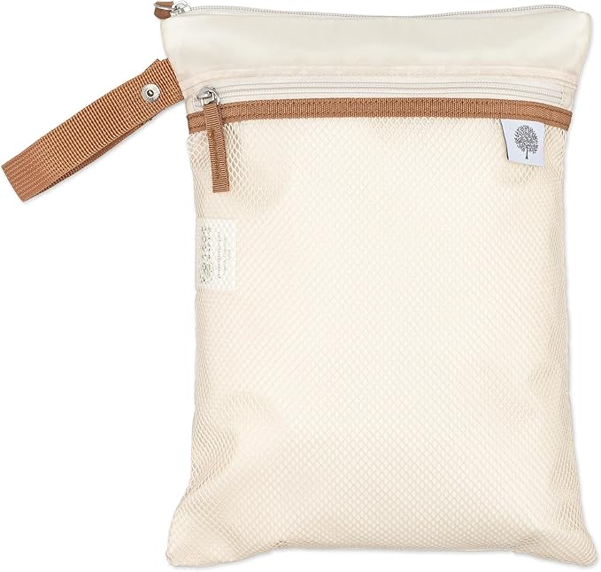 Parker Baby Cloth Diaper Wet Dry Bag - Waterproof Reusable Bag with Mesh Organizer and Zippered Pocket | Stylish, Machine-Washable, Convenient Handle for Diapers, Wet Clothes, Swimsuits - Cream