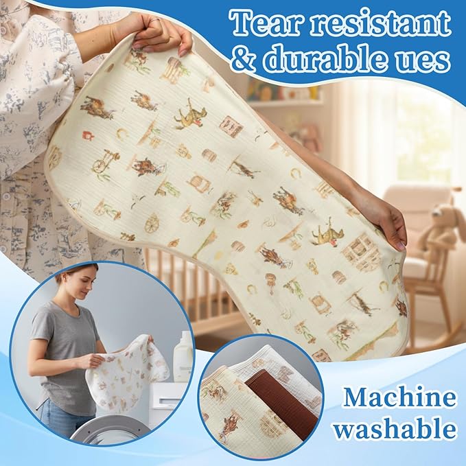 Hahafelt 3 Pcs Changing Pad Liners Fits in Peanut Shape Changing Pad Waterproof Diaper Mats Organic Cotton Peanut Mats are Warm on Baby's Back, Washable Reusable (Cowboy,Mixed Color)