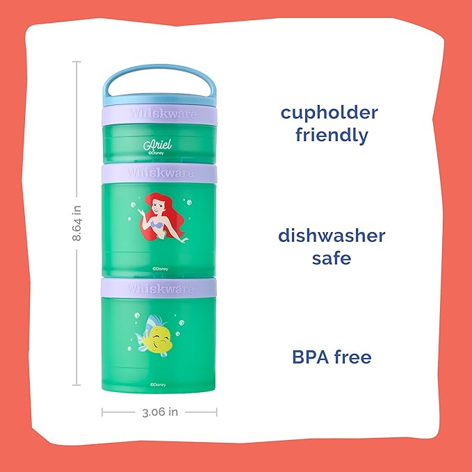 (Ariel) DiSNEY PRINCESS Whiskware Stackable Snack Pack - 3 Jar + Handle - Purple/Green/Blue