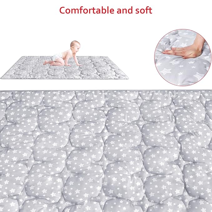 Moonsea Baby Play Mat 74"x50" Playpen Mat Thick Ultra Soft Playpen Mat for Playing or Crawling, One-Piece Crawling Mat Non Slip Padded Baby Playmat for Floor 74x50 Inches, Grey with Star