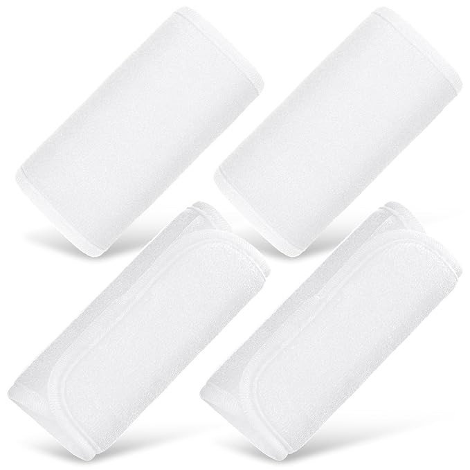 Riakrum 4 Pcs Baby Car Seat Belt Covers Soft Car Seat Straps Shoulder Pads for Kid Infant Stroller Strap Covers Safety Belt Cushion Pads for Boy and Girl(White,5.7 x 2.6 Inch)