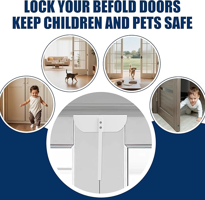 Bifold Door Lock- Metal Double Door Child Safety Locks Keep Toddler, Cats&Dogs Out of Pantry, Closets, Cabinets