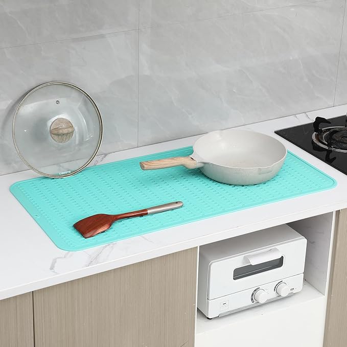 MicoYang Silicone Dish Drying Mat for Multiple Usage,Easy clean,Eco-friendly,Heat-resistant Silicone Mat for Kitchen Counter or Sink,Refrigerator or Drawer Liner Mint 5XL 36inches x 18inches
