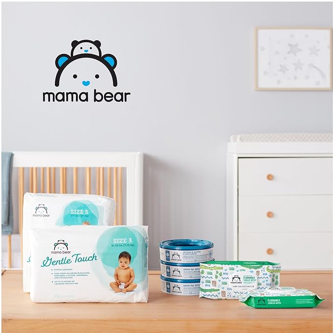 Amazon Brand - Mama Bear Flushable Toddler Toilet Wipes, Unscented, Formulated without Fragrance, Hypoallergenic, Plant-Based, Septic Safe, 336 Count, 8 Packs of 42