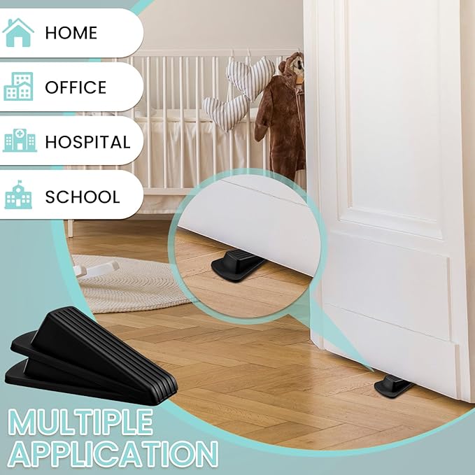 Frienda 18 Pcs Door Stoppers Bulk for Bottom of Door Rubber Door Wedge Stop Height up to 1.2 Inches Sturdy Door Stop Bulk for Heavy Duty Door Bottom Carpet Tile Concrete Wooden Floor (Black)