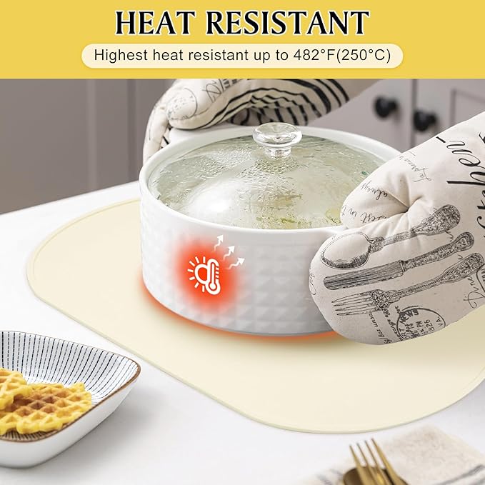 Silicone Placemat Set of 2, Heat Resistant Placemats for Dinning Table, Reusable Portable Kids Baby Placemats, Waterproof Stain-Proof Toddler Food Mats, Easy to Clean Silicone Mat Oval Placemat