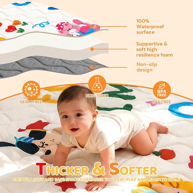 Baby Play Mat for Floor, 71'' x 59'' Thicken Foam Soft Padded Mat for Baby, Playpen Mat for Toddlers Infant Kids, Machine Washable, Non-Slip Bottom Safe for Crawling (Circus)