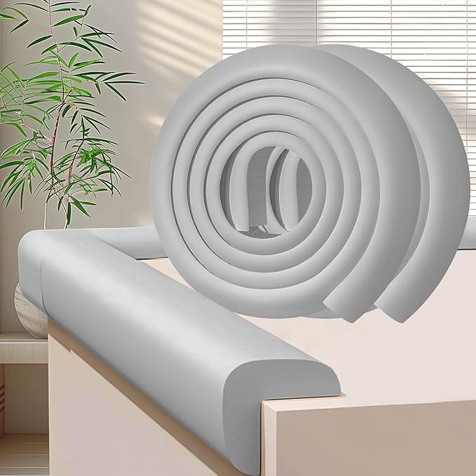 Baby Proofing Edge Corner Protector,2 Roll Grey L-Shape Soft Cabinet Door Bumper Corner Strip,Safety Bumper Corner Guards,Wall Protector,Self Adhesive,for Nursery,Kitchen,Fireplace,Table