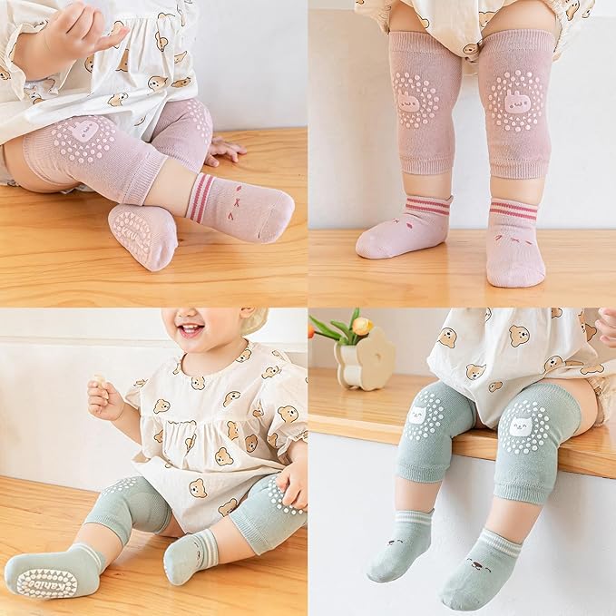 TFTSR Baby Knee Pads for Crawling (3 Pairs) and Baby Socks for Walking (3 Pairs), Walking Protector for Toddler Kid Girls Boy