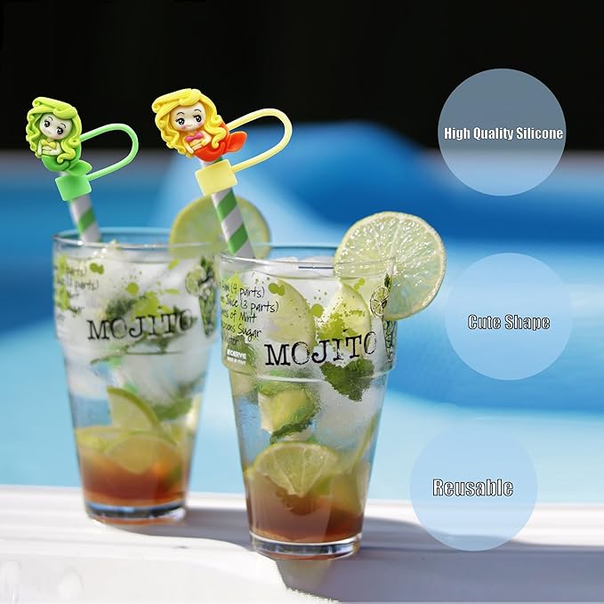 6Pcs 10mm Curly Haired Mermaid Straw Cover for Stanley Cup,Dust-Proof Straw Topper for 30&40 oz Tumblers and Water Bottles,Reusable Tumbler Cup Accessories for Stanley，Funny Gifts for Women & Girls