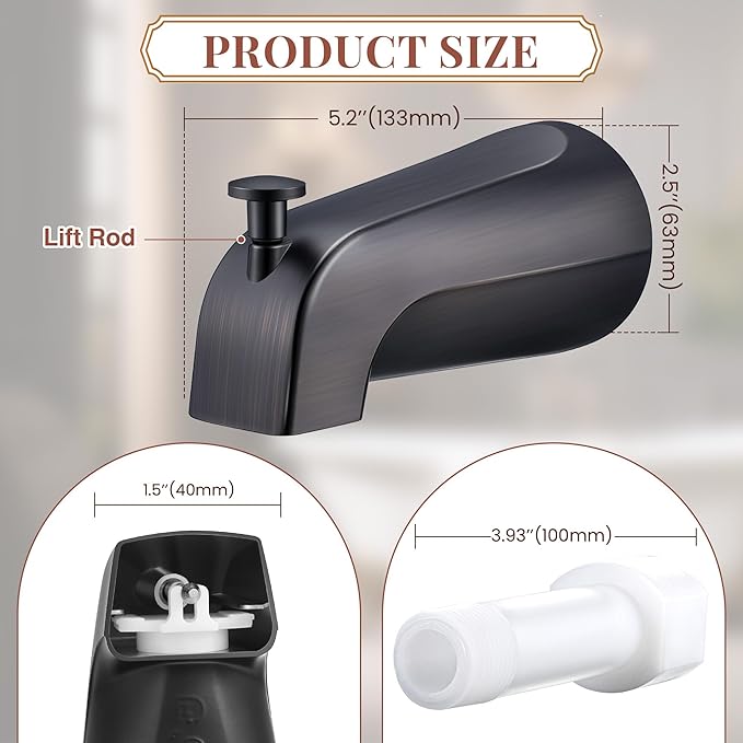 Dreyoo Tub Spout (Universal Fits 1/2" Copper Pipe, 1/2" IPS and 3/4" IPS), Bathroom Bathtub Faucet with Adapters and Hex Wrench(Oil Rubbed Bronze,Simple)