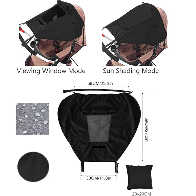 Baby Stroller Universal UPF 50+ Sun Protector Shade Blackout Cover Pushchair Shield Canopy Pram Rain Sunshade With See Through Extender Accessory Easy Installation