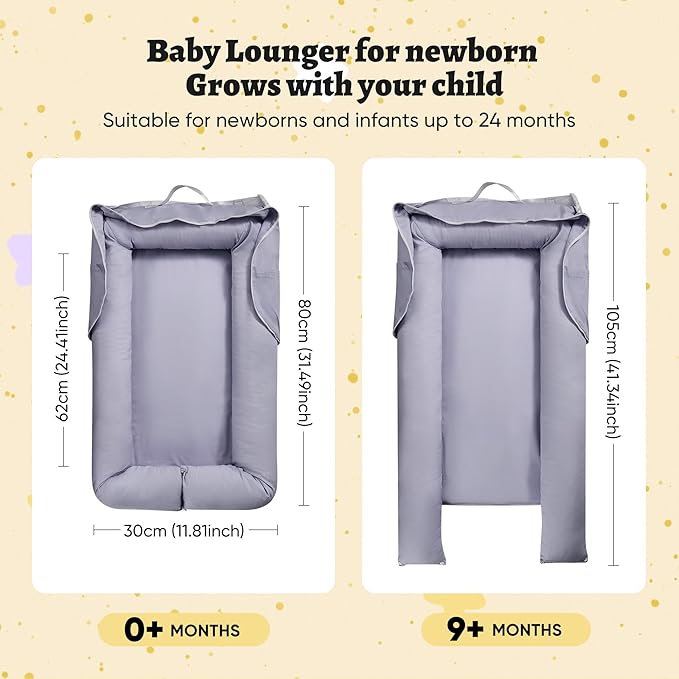 Miereirl Baby Lounger for Newborn, Dock A Tot & Baby Lounger Pillow with Soft Cotton, Infant Lounger for 0-24 Months, Baby Nest Lounger, Essentials Gifts Nest Cover - Grey