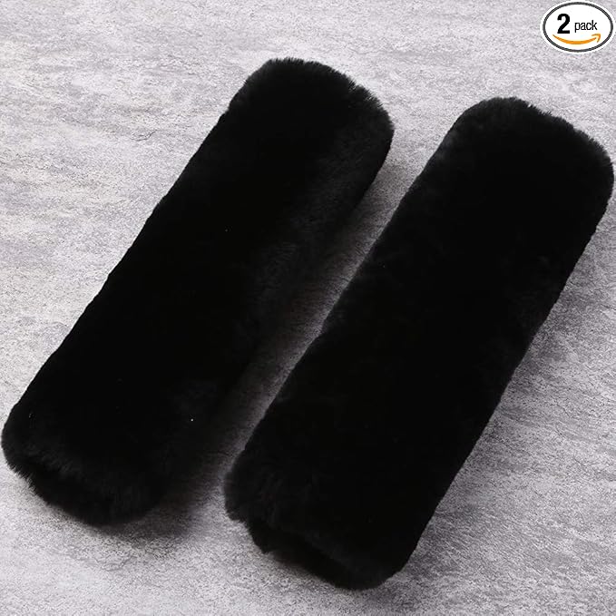 OGLAND Authentic Sheepskin Car Seat Belt Pad,2 Pack Soft Seat Belt Cover for Shoulder Pad Neck Cushion Protector Car Accessories by Genuine Natural Merino Wool (Black)