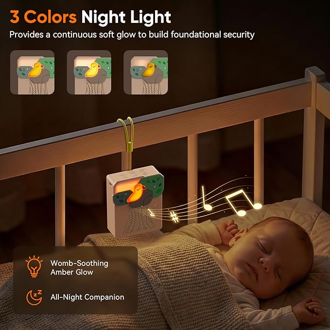 Sound Machine for Baby Soother,AI Cry Detection & Auto-Soothing,Parent-Voice Comfort,13 Soothing White Noise Machine,Record,Timer and Night Light, Ideal for Newborns,Sleeping Soother, Meditation