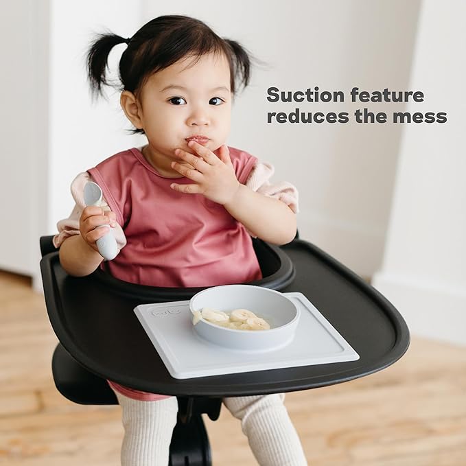 ezpz Mini Bowl (Blush) - 12 Months+ - 100% Silicone Suction Placemat + Bowl for Toddlers - Comes with a Reusable Travel Bag