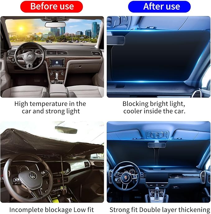 Car Windshield Sunshade, Double Thickened Sun Blocker for Front Window, UV Protection in Car, Auto Necessities Fits Most Vehicles, Baby Shade Sun Shield, Interior Visor Accessory for Women