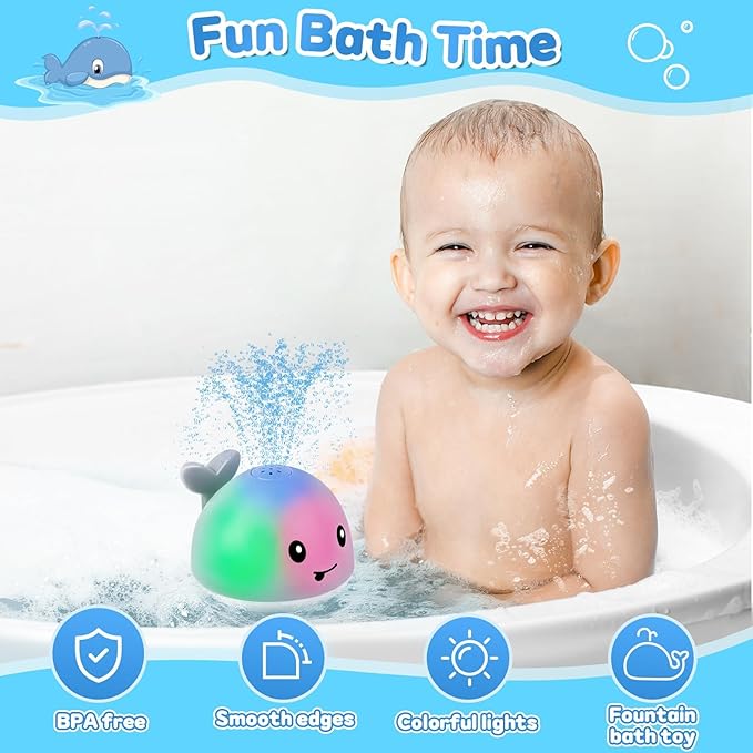 Gigilli Baby Bath Toys, Light up Bath Toys for Kids Ages 1-3, Easter Basket Stuffers 1 Year Old Boy Girl, 6-12-18 Months Baby Whale Bath Toy Sprinkler, Toddler Fountain Bathtub Pool Water Table Toys