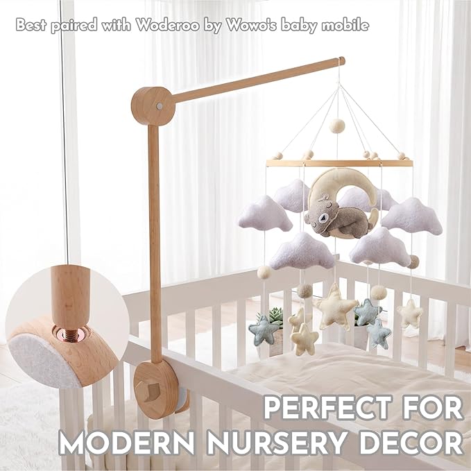 Natural Wooden Crib Mobile Arm – Foldable & Adjustable Baby Mobile Holder, Smooth Beech Wood Mobile Hanger with 360° Rotation, Easy Attachment for Nursery Decor & Newborn Cribs