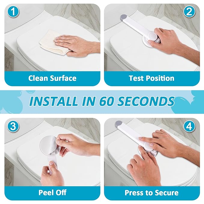Baby Toilet Lock (2 Pack) for Baby Safety,Toilet Locks Baby Proof Easy Installation with 3M Adhesive,Toilet Child Safety Lock Fit for Most Standard Toilets