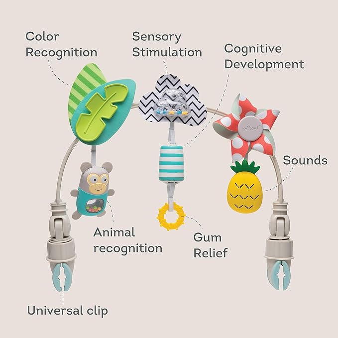 Taf Toys Tropical Arch Adjustable Infant Car Seat & Stroller Toy for Infant & Toddlers, Stroller Arch, Baby Crib Toys Clips on Prams/Car Seats/Bouncers Encourages Motor Skills & Sound Exploration