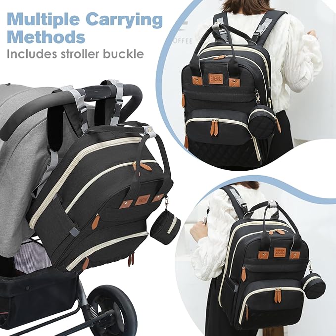 JSTPRO Diaper Bag Backpack, Large Diaper Bag with Changing Station, Baby Bag, New Mom Gifts, Lightweight Waterproof Unisex Diaper Bag with Insulated Pockets and USB Charging Port, Black