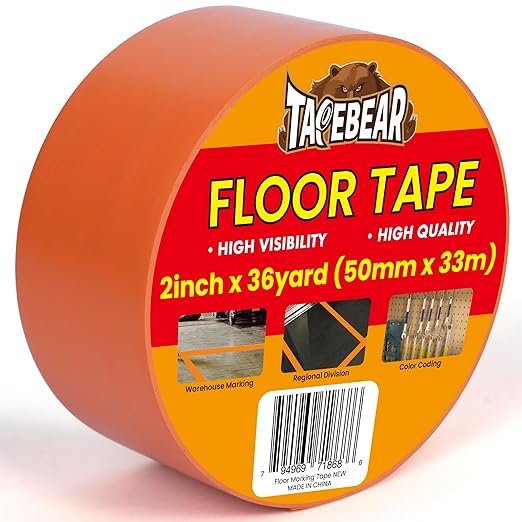 TAPEBEAR Floor Tape Orange Vinyl Tape 2" x 36 yds, Floor Caution Marking Dance Splicing Tape Safety Warning Stripe Abrasion-Proof Waterproof for Gym, Warehouse, Traffic Signage, Color Coding