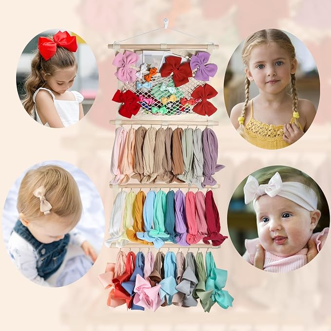 Headband Holder Hair Bows Organizer for Baby Girls Large Capacity Bow Holder Hair Accessories Wall Hanging Organizer for Toddler Baby Girl Nursery Room Decor