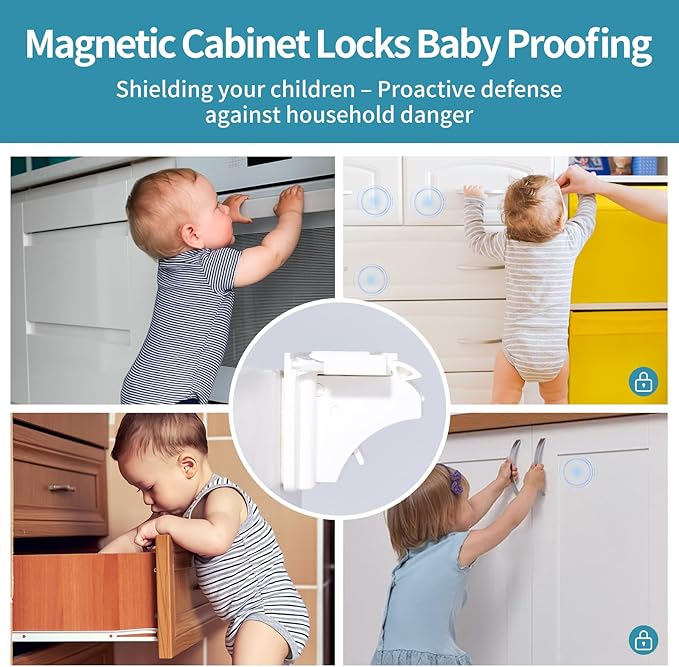 Child Safety Magnetic Cabinet Locks - Children Proof Cupboard Baby Latches - Adhesive for Cabinets & Drawers (10 Locks and 2 Keys)