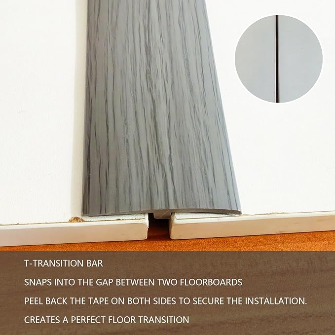 DAILISEN 9.84ft T Molding Flexible Self Adhesive T Shape Floor Transition Strip Bendable T Rubber Trim T Transition Strip for Tile to Laminate Flooring