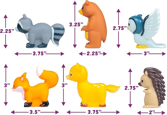 Tub Works® Woodland Animals Watertight Baby Bath Toys, 6 Pack | Sealed, No Hole Bath Toys Design Keeps Moisture Out | Soft, Squeezable & Float on Water | Easy-Grip Toddler Bath Toy Set for Kids Bath