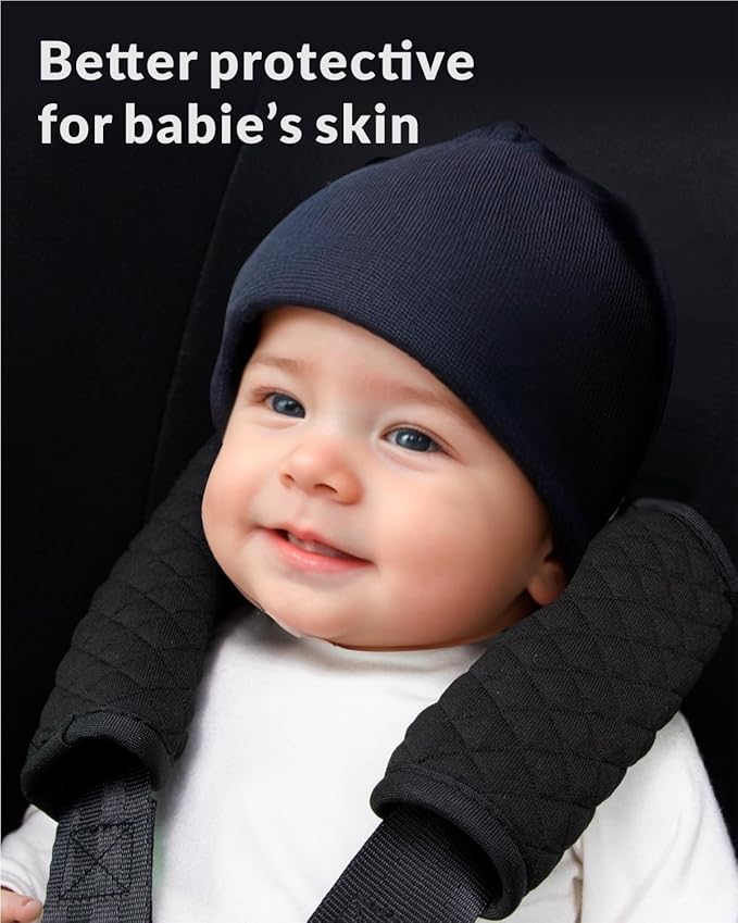 Car Seat Belt Pads 2 Pack for Baby Kids, Soft Reversible Car Seat Shoulder Strap Cover Pads, Seat Neck Strap Covers for Stroller, Carrier, Pushchair - Black