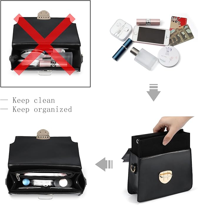 Joqixon Mini Felt Purse Organizer Insert Small Tote Bag organizer with Zipper