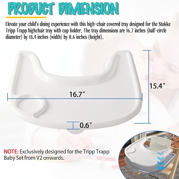High Chair Tray Cover Compatible with Stokke Tripp Trapp Chair with Cup Holder - Smooth Surface and Strong Suction - Made with Food-Safe Plastic (BPA BPS BPF Lead Phthalate Free) - White