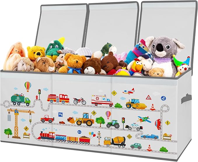 decalsweet Kids Toy Box Storage Chest Collapsible Storage Bin with Lids Handles for Boys Girls Toddler, Large Kids Toy Organizer Box for Kidsroom Bedroom Playroom Nursery,37.7"x12.5"x15.7"