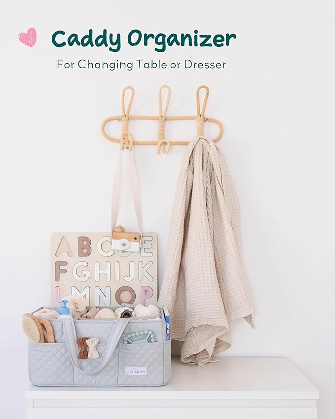 Lily Miles Baby Diaper Caddy Organizer, Nursery Storage Tote for Newborn Essentials and Diaper Change Station, Gift for Baby Shower and Registry Must-Have (Heather Gray)
