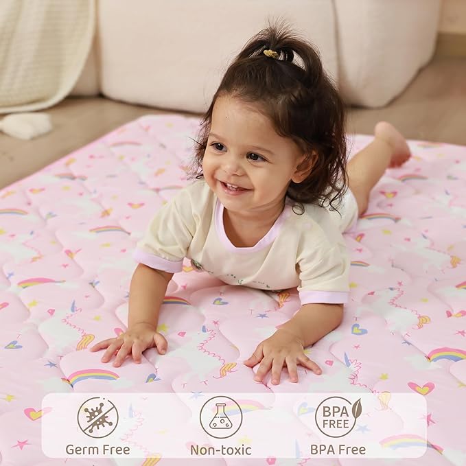 Viviland Baby Play Mat 50" x 50", Extra Thick Big Baby Mat for Baby/Toddler, Non-Slip & Machine Washable (Pink Unicorn)