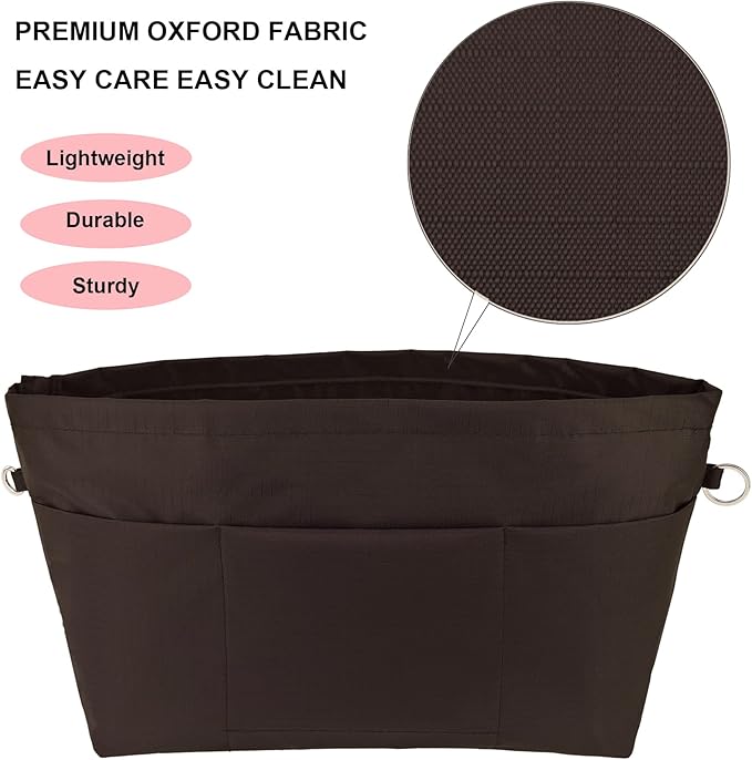 Time Wing Handbag Tote Purse Organizer Insert Bag Liner Shaper Divider Zipper 11 Pockets Compartments Medium Coffee