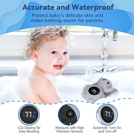 Baby Bath Thermometer, with LED Display and Temperature Warning,Kids' Bathroom Safety Products, Newborn Bath Safety Toy Thermometer (Elephant)