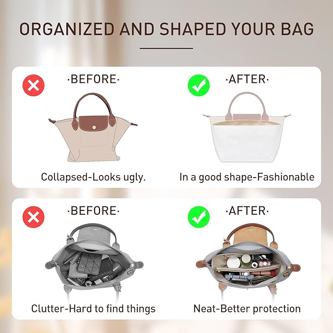 Doxo Purse Organizer Insert Compatible with Longchamp Le Pliage S Handbag and More, Lightweight Waterproof Handbag Organizer Bag Insert Shaper for Small Purse(Black-white, S)