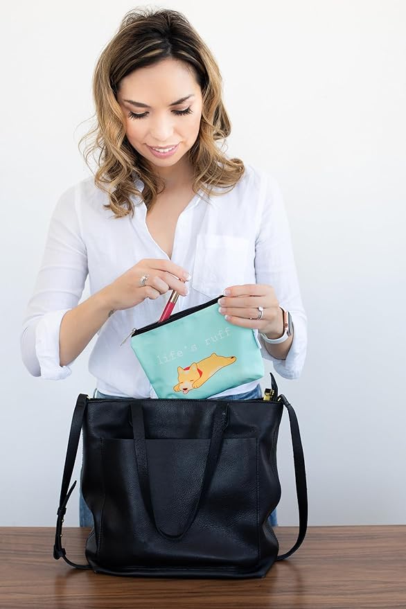 Pearhead Mommy and Baby Things Pouch Set, Canvas Zipper Organizer Bags for Diaper Bag and Travel, Cosmetic and Makeup Bag for Mom