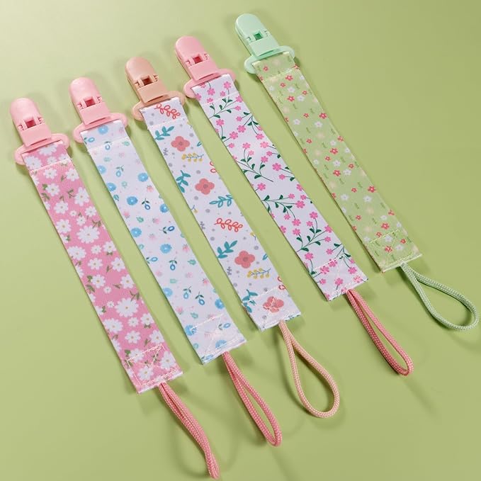 12 Pack Pacifier Clips with Adjustable Strap (32-46.5cm)/Short Strap(25.5cm) - Premium Polyester Baby Pacifier Holder Set, Multi-Design Clips for Boys Girls (Multicolor D 25.5cm)