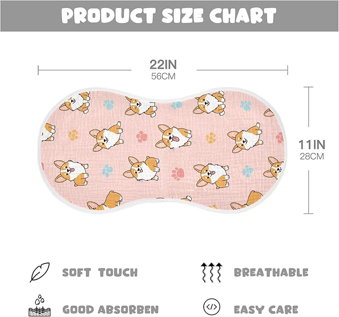 Qinllo 1 Pack Muslin Burp Cloths Cute Dogs Pink Cotton Baby Burp Cloths Soft Burping Cloth Absorbent Spit Up Rags for Newborn Boys Girls 22x11 Inch